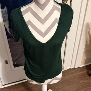 H&M Dark Green V-Neck Short Sleeve Top